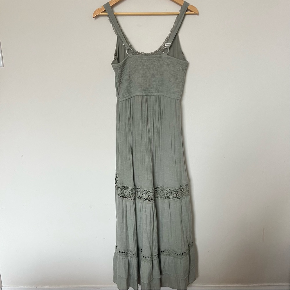 Rebellion Sage Green Lace-Trim Midi Dress - Picture 6 of 8